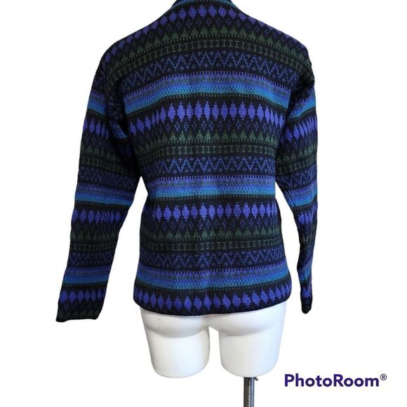 Vintage Norvyk by Ren - Dale wool cardigan blue & green button up S - Picture 2 of 8